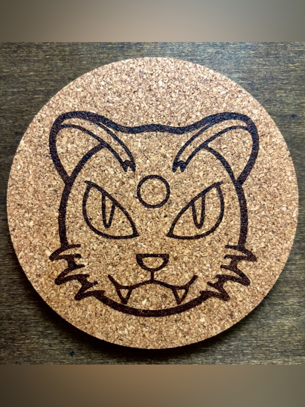 Pokemon Persian Face Laser Engraved Cork Coaster